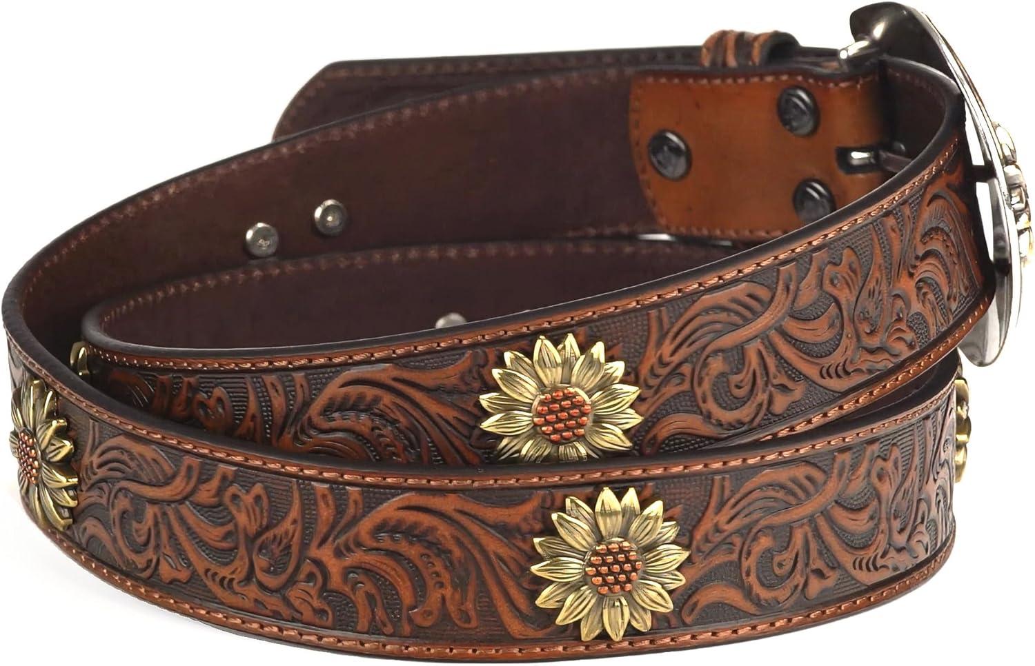 imageARIAT Womens Floral Tooled Sunflower Concho BeltBrown