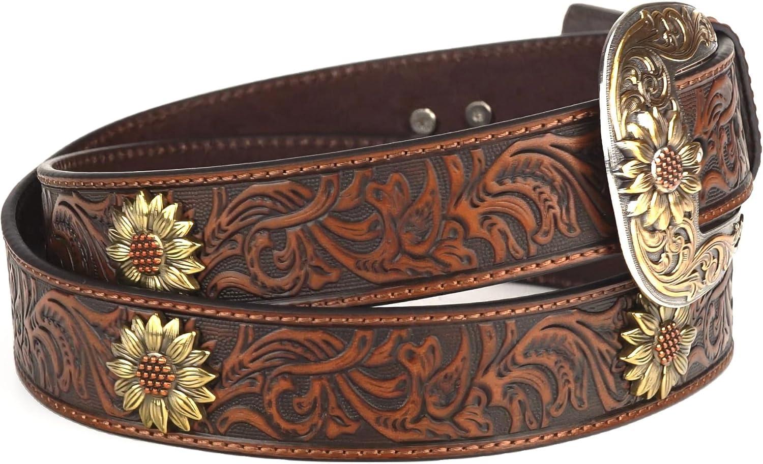 imageARIAT Womens Floral Tooled Sunflower Concho BeltBrown