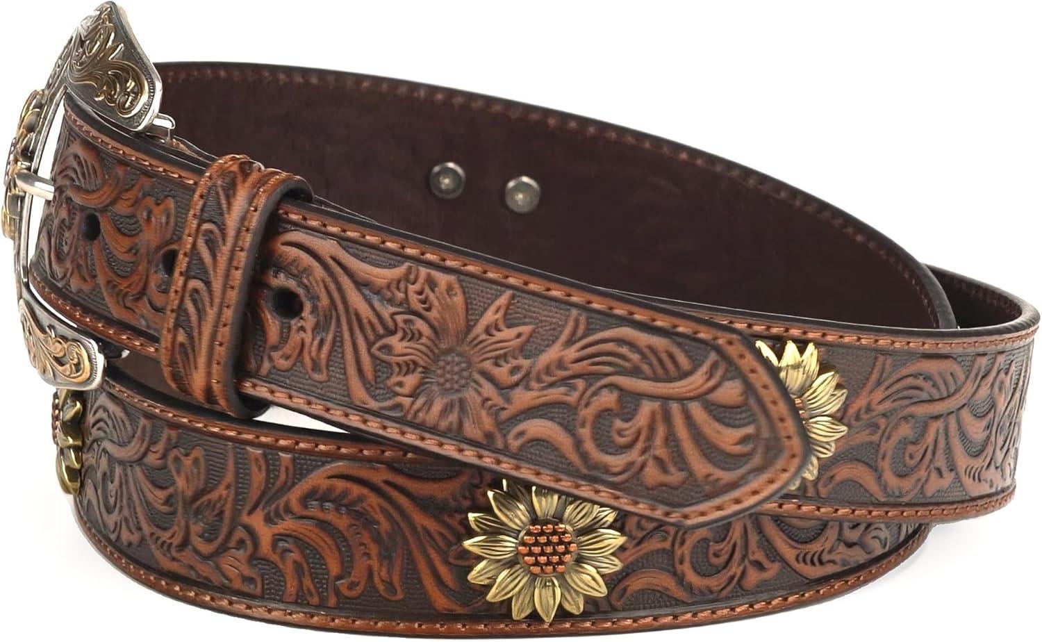 imageARIAT Womens Floral Tooled Sunflower Concho BeltBrown