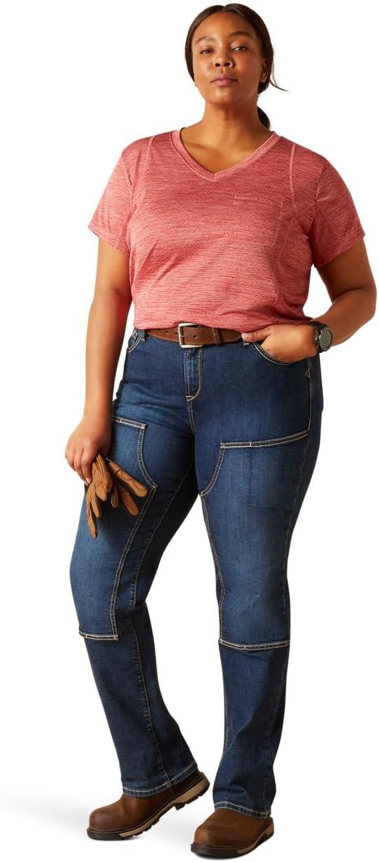 imageARIAT Womens Rebar Cotton Strong VNeck TopMineral Red