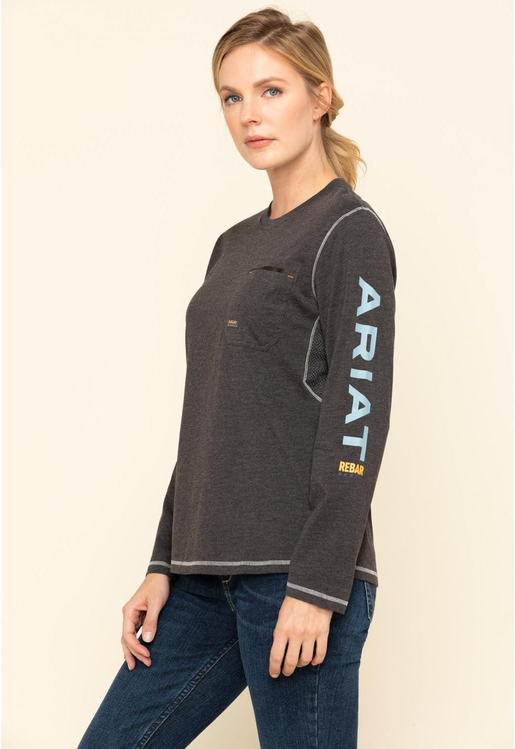 imageARIAT Womens Rebar Workman Logo TShirtCharcoal Heather