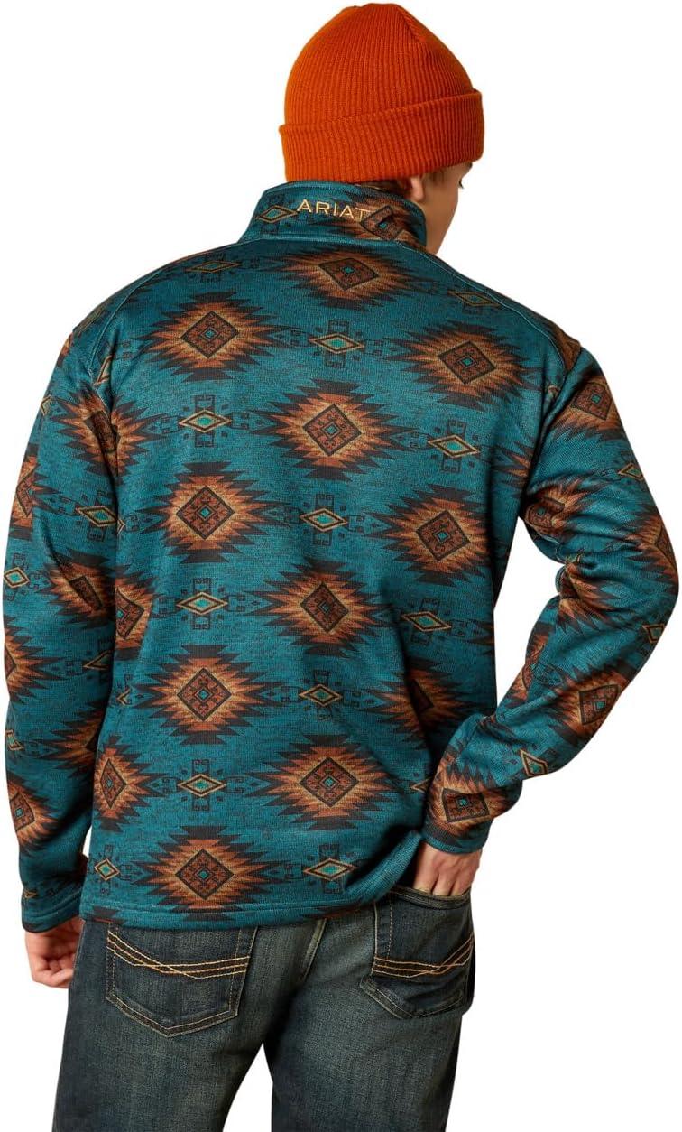 imageAriat Mens Caldwell Logo 14 Zip SweaterBlue Coral Southwest