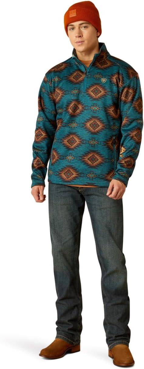 imageAriat Mens Caldwell Logo 14 Zip SweaterBlue Coral Southwest