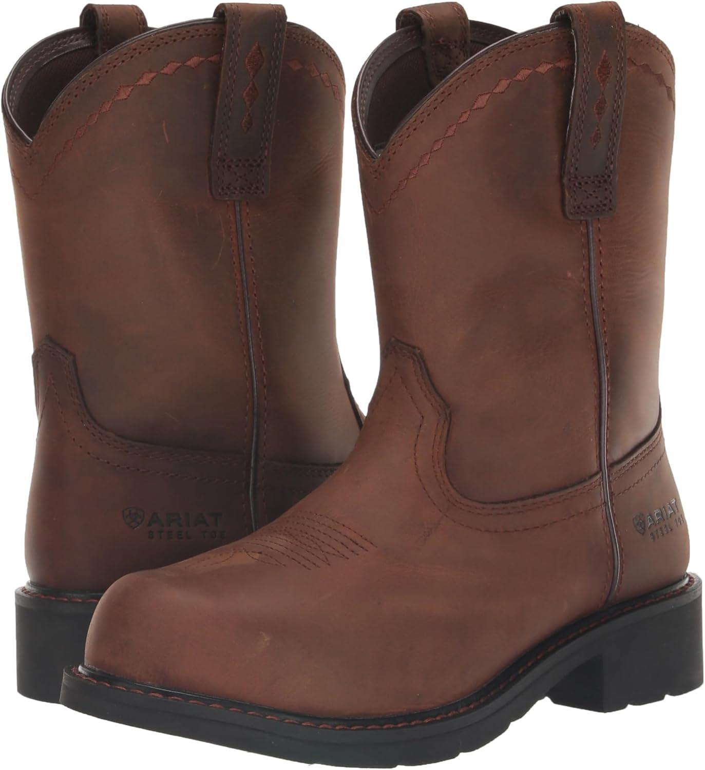 imageAriat Womens Fatbaby Pullon Steel Toe Work Boot WesternDistressed Brown