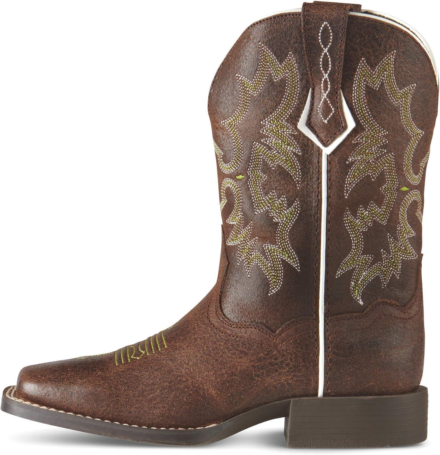 imageAriat Womens Tombstone Wide Square Toe Western Cowboy BootBay BrownBell Blue