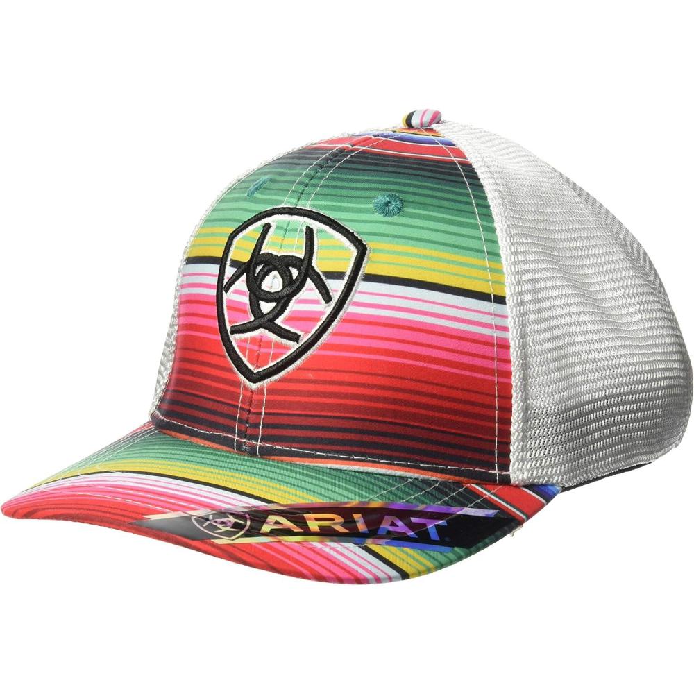 imageARIAT Ladies Cap MultiColored Serape Brim ampamp Bill Black Signature Logo White Mesh Back Snapback