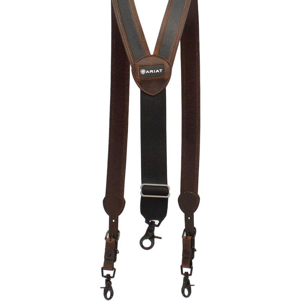imageARIAT Mens Adjustable Suspenders with Black Pebbled Leather InlayMedium Brown