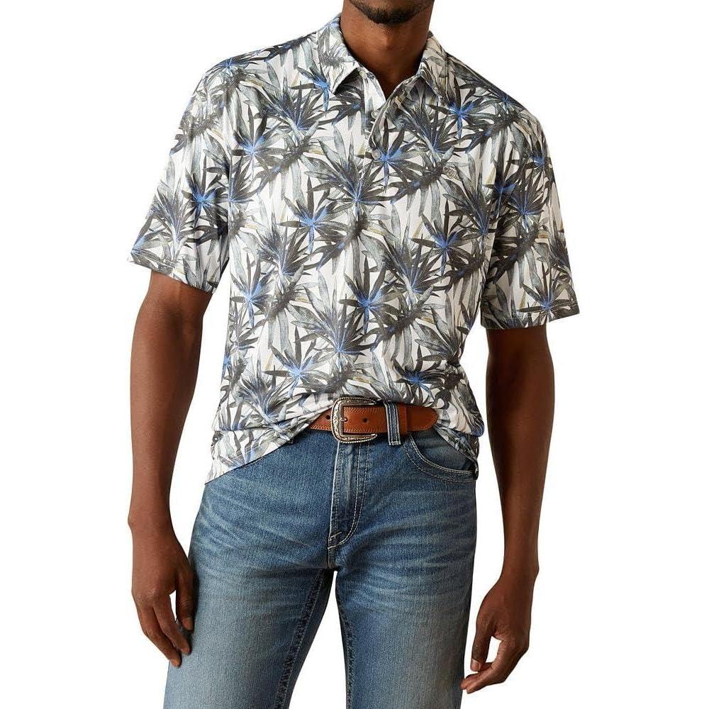 imageARIAT Mens All Over Print PoloWhite Tropical