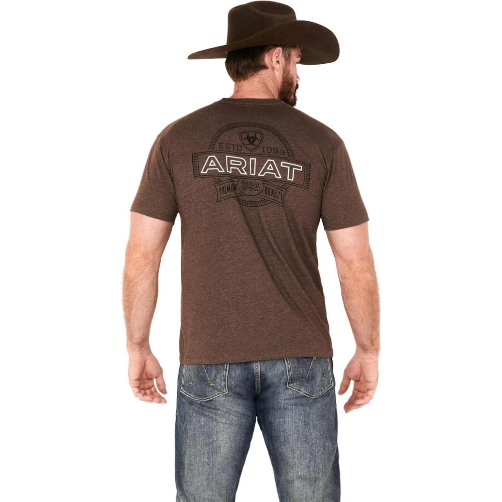 imageARIAT Mens Buckaroo TShirt BuckhornBrown HeatherOutline Circle