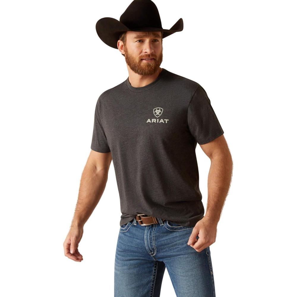 imageARIAT Mens Buckaroo TShirt BuckhornCharcoal HeatherEagle Round