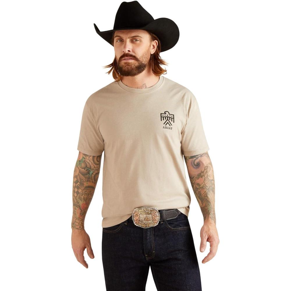 imageARIAT Mens Buckaroo TShirt BuckhornKhaki HeatherThunderbird
