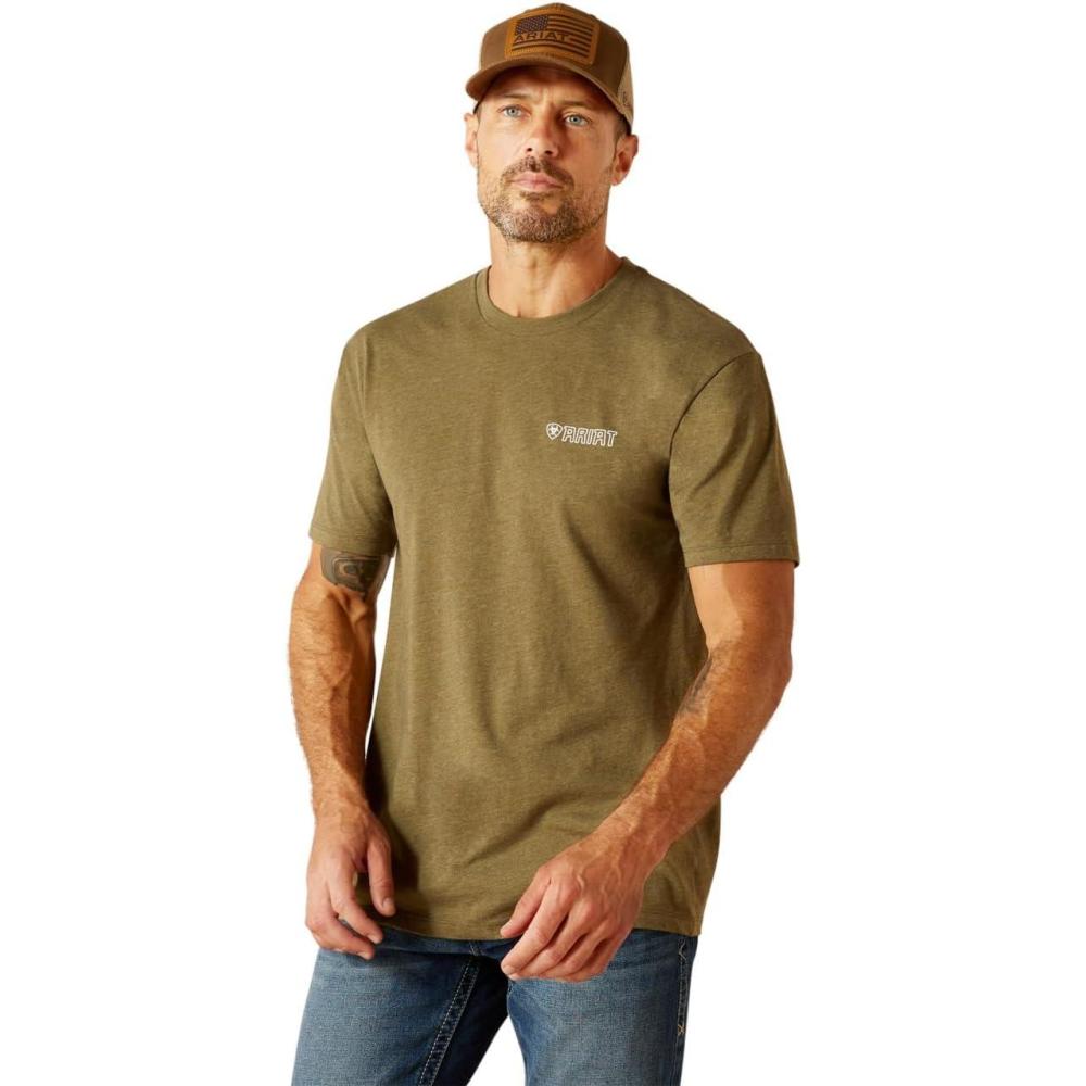 imageARIAT Mens Buckaroo TShirt BuckhornMilitary HeatherOutline Wing