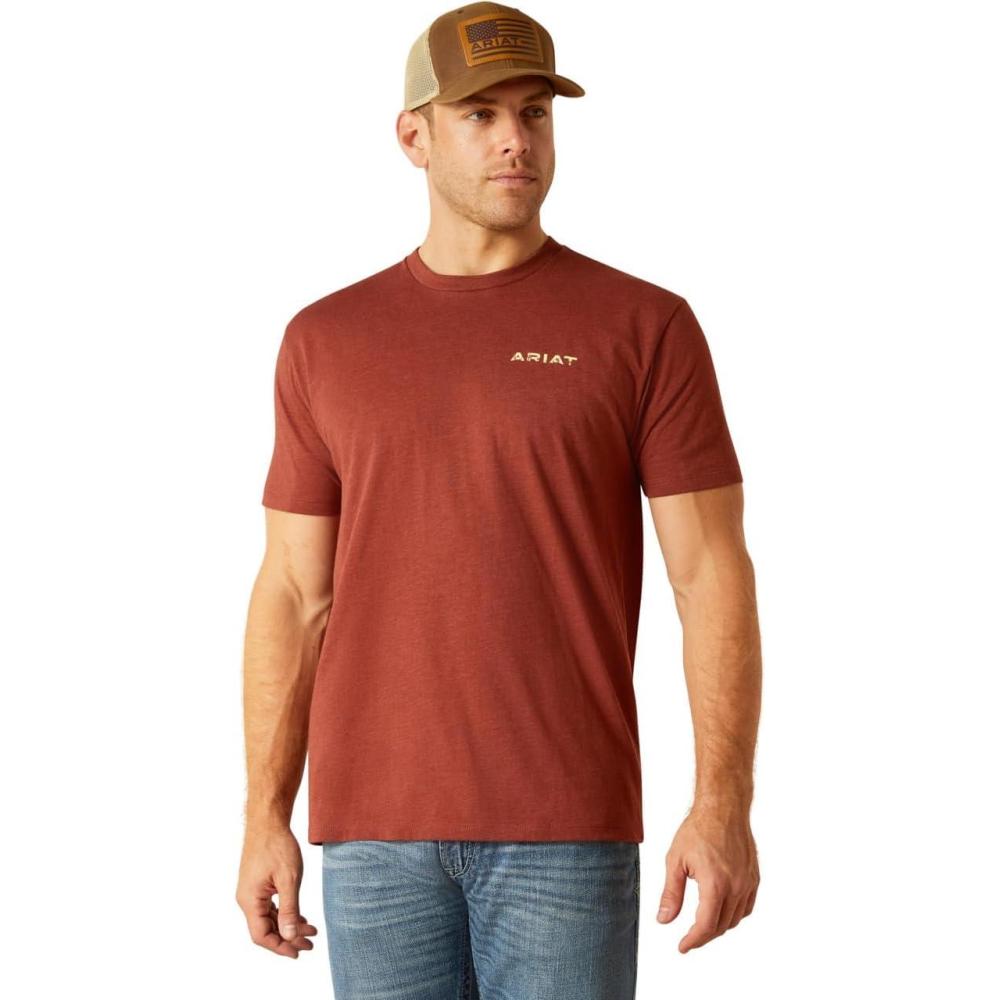 imageARIAT Mens Buckaroo TShirt BuckhornRusty HeatherSw Cacti
