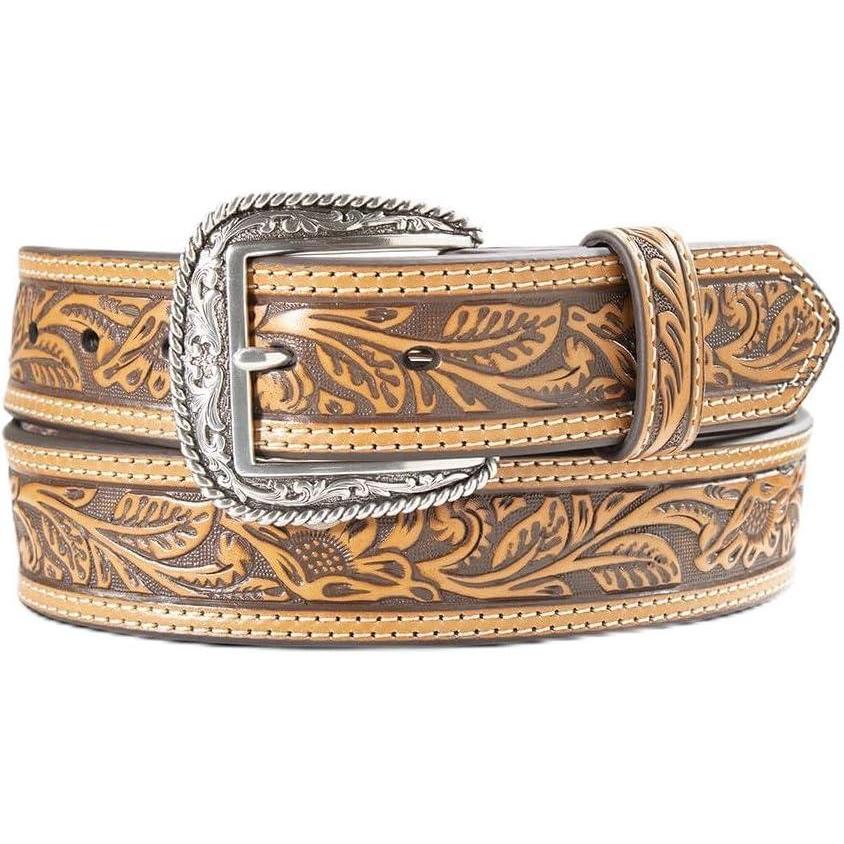 imageARIAT Mens Leather Floral Embossed BeltTan