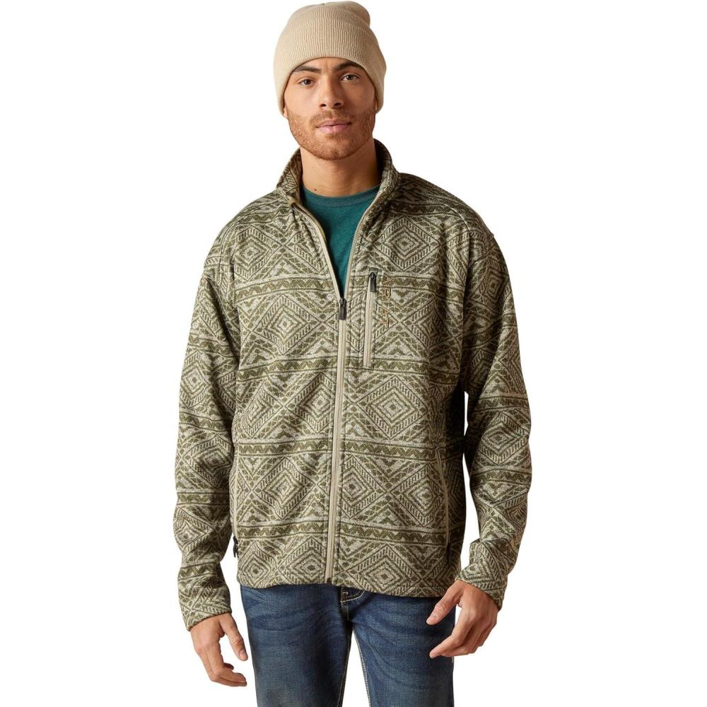 imageARIAT Mens Navy Caldwell Full Zip Sweater JacketOlive Leaf Southwest