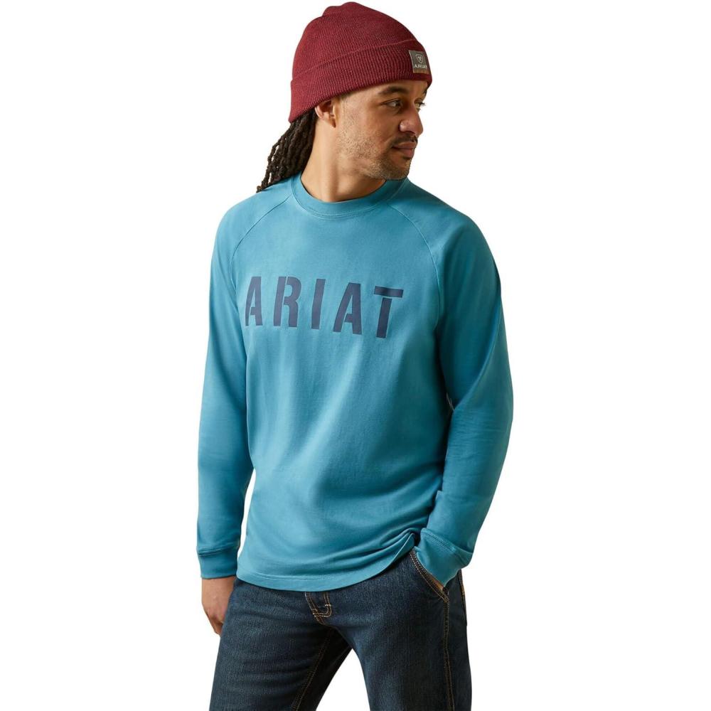 imageARIAT Mens Rebar Cotton Strong TShirtStorm Blue