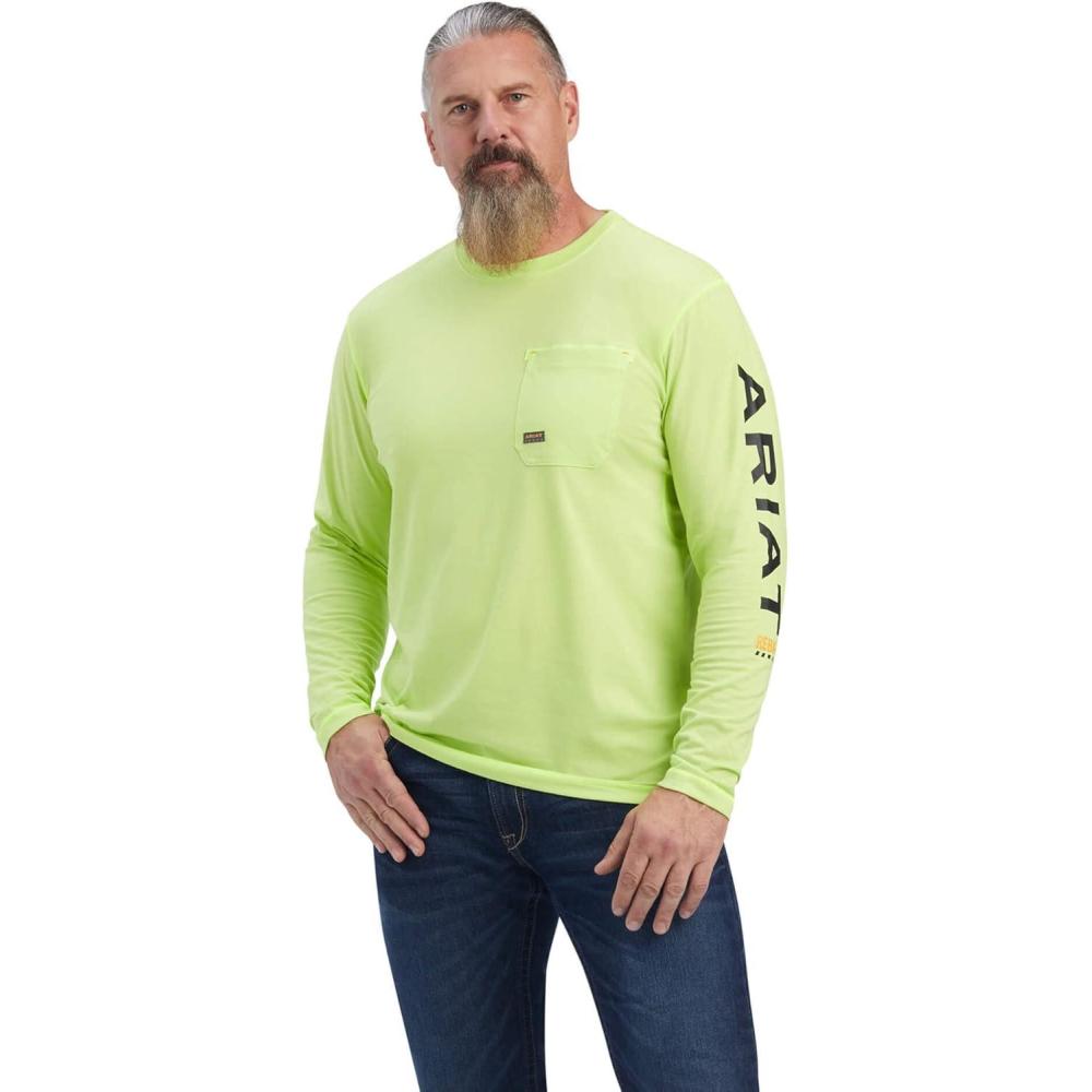 imageARIAT Mens Rebar Workman Logo Long Sleeve CrewSafety Yellow Black