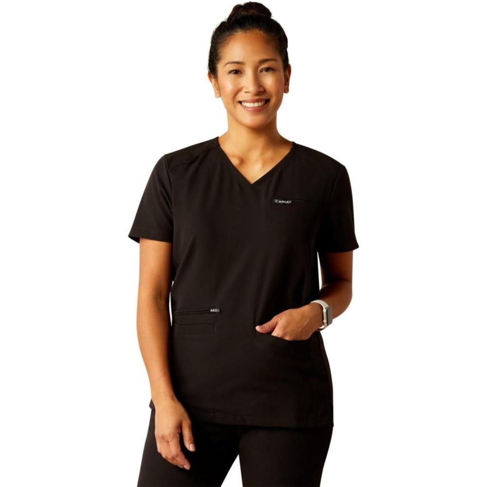 imageARIAT Womens Clara 6 Pocket Scrub TopBlack