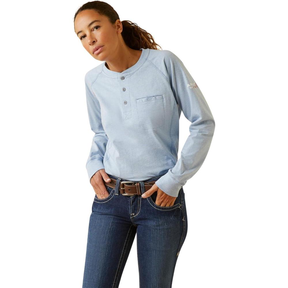imageARIAT Womens Fr Air HenleyColony Blue Space Dye Heather