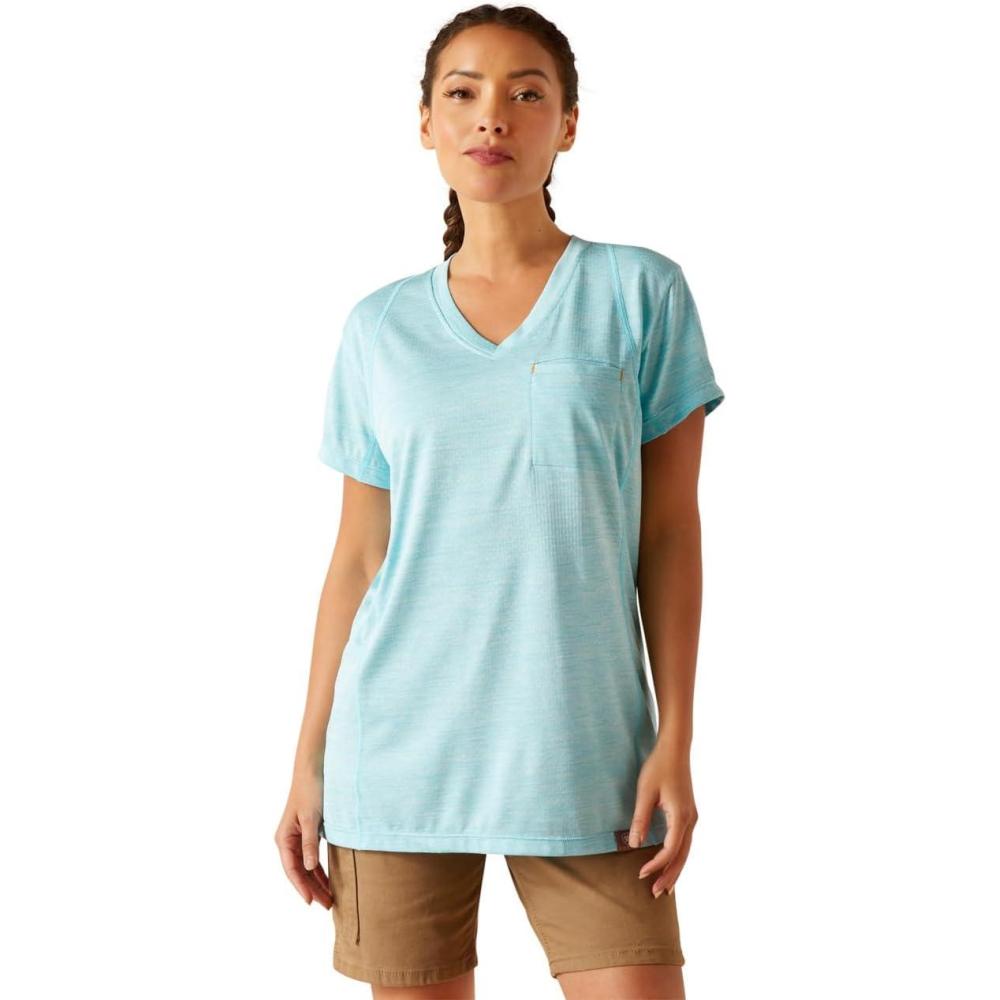 imageARIAT Womens Rebar Cotton Strong VNeck TopArctic Blue
