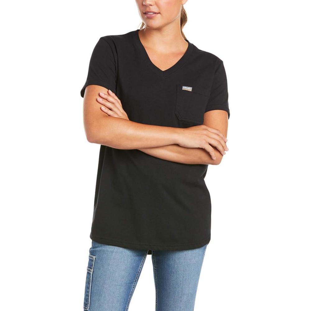 imageARIAT Womens Rebar Cotton Strong VNeck TopBlack