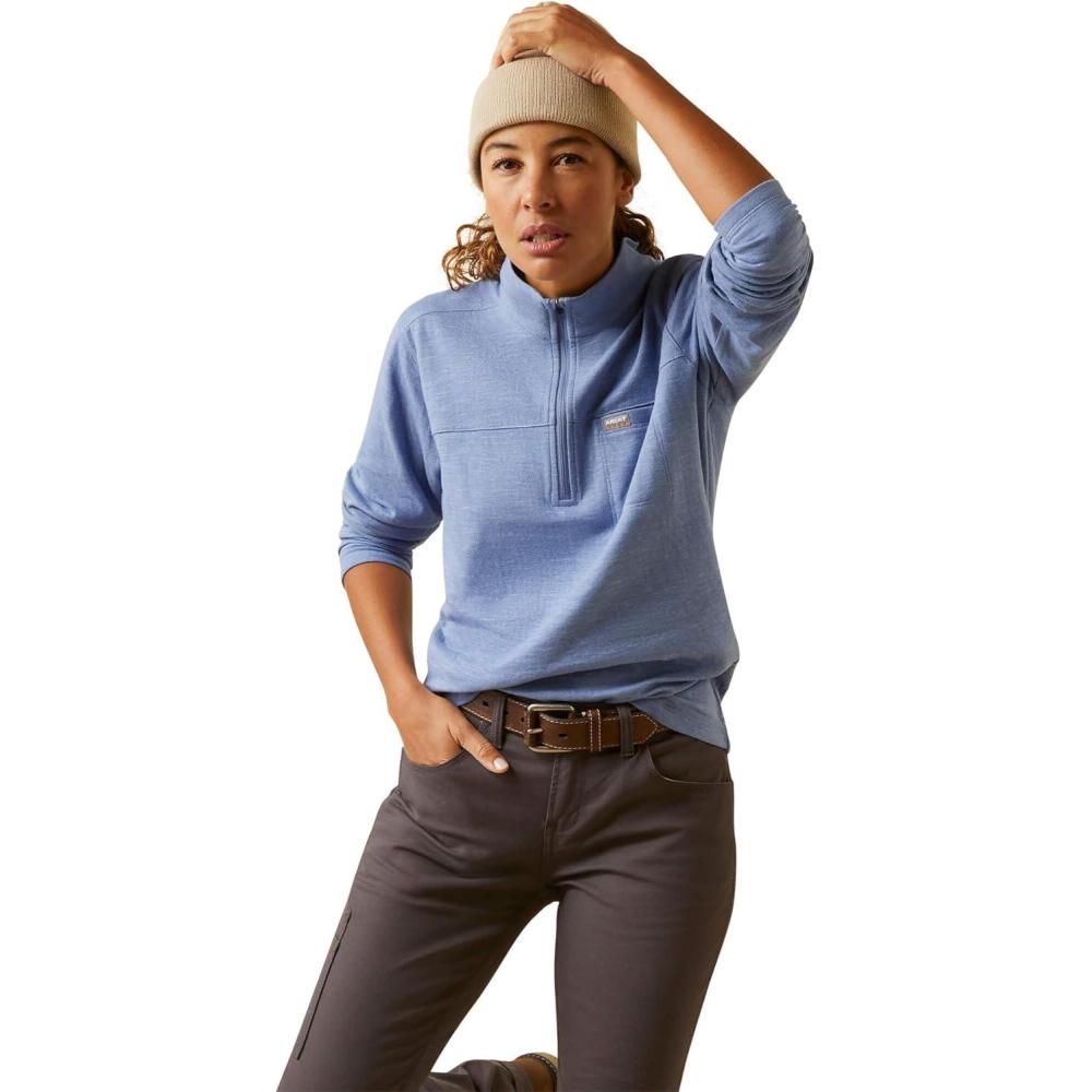 imageARIAT Womens Rebar Gridwork Baselayer 14 Zip TShirtColony Blue