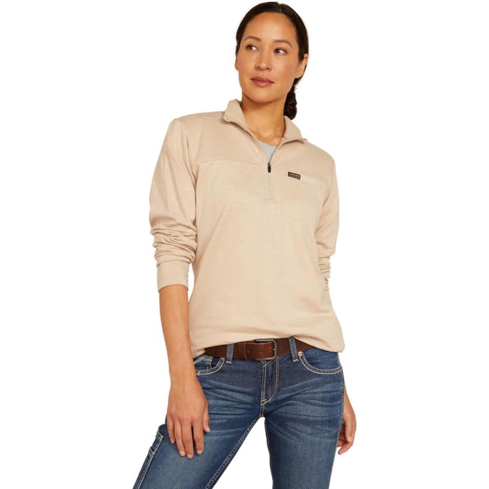 imageARIAT Womens Rebar Gridwork Baselayer 14 Zip TShirtOatmeal Heather