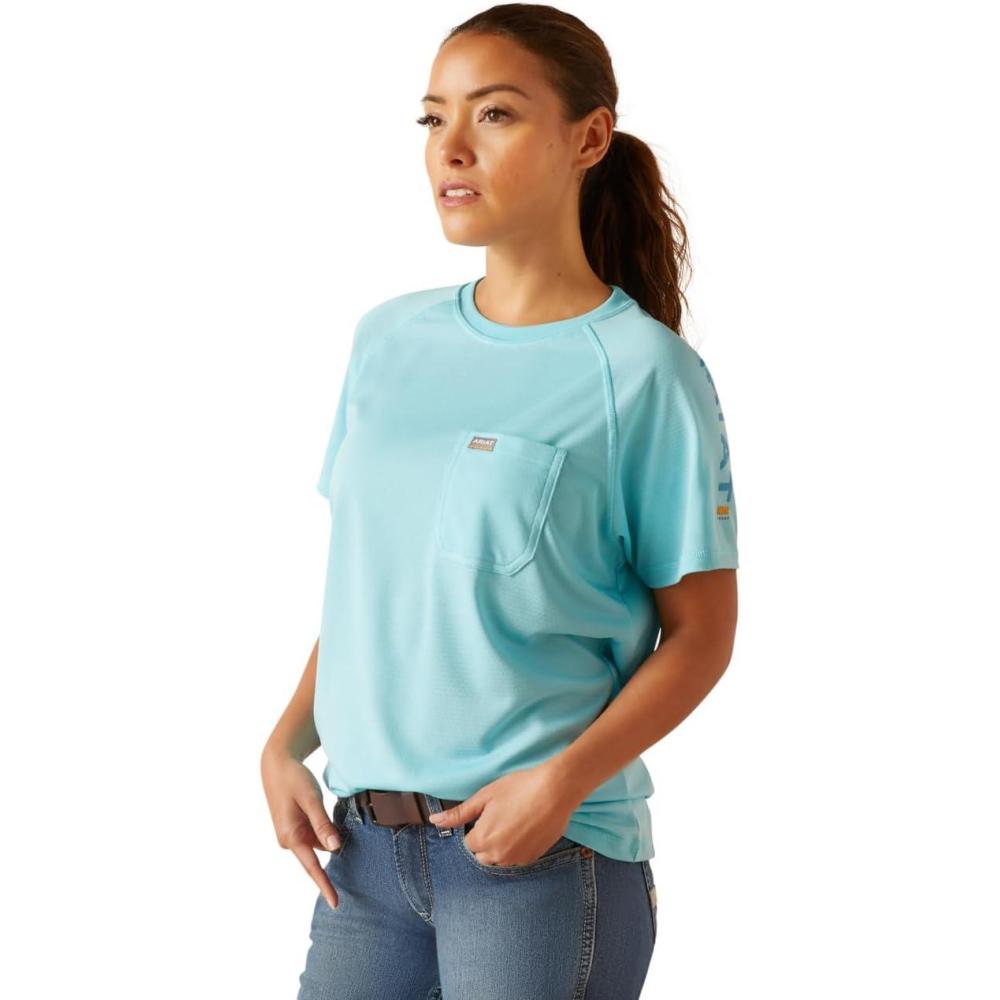 imageARIAT Womens Rebar Heat Fighter TShirtArctic BlueCendre Blue