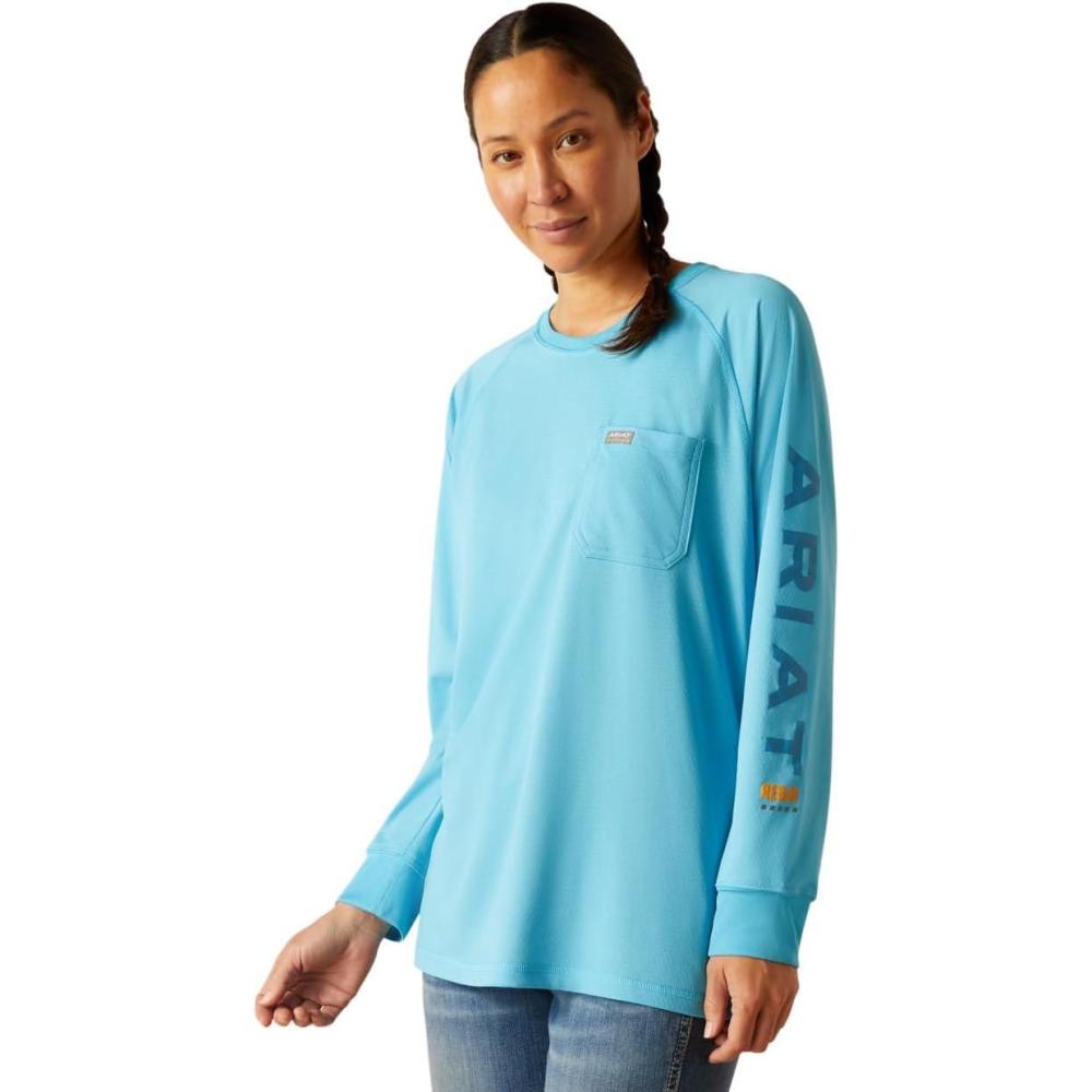 imageARIAT Womens Rebar Heat Fighter TShirtNorse BlueMeadowbrook