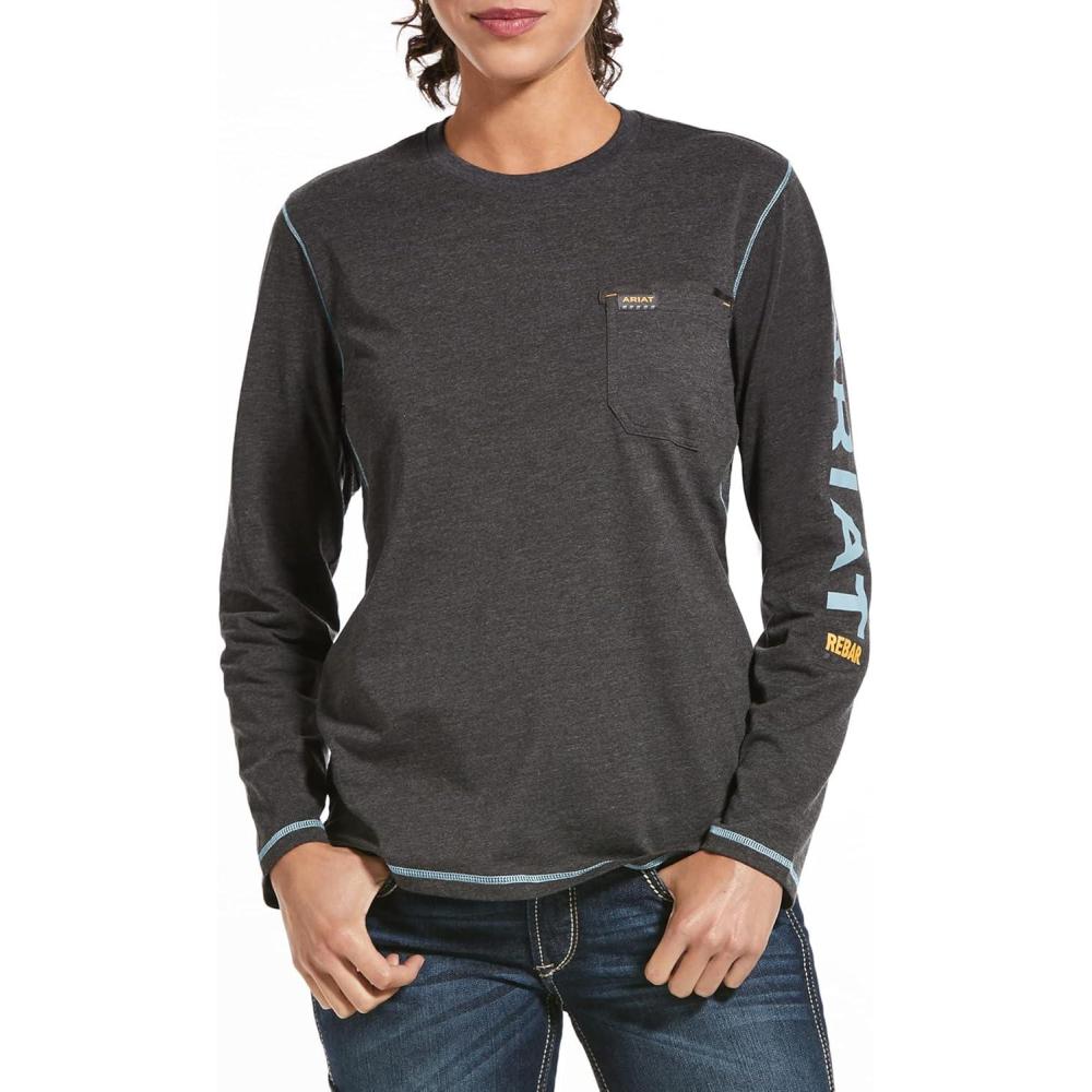 imageARIAT Womens Rebar Workman Logo TShirtBlue Lake