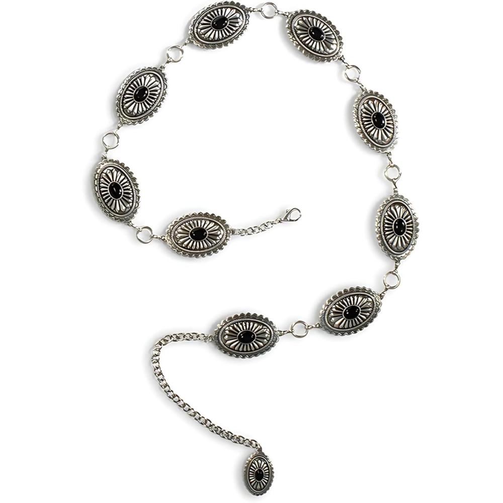 imageARIAT Womens Silver Concho Belt with Black Center Stones and Lobster Claw ClosureSilver