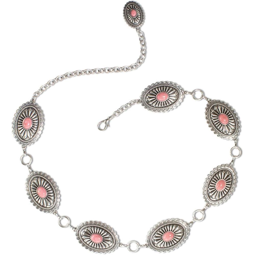 imageARIAT Womens Silver Concho Belt with Black Center Stones and Lobster Claw ClosureSilver Pink
