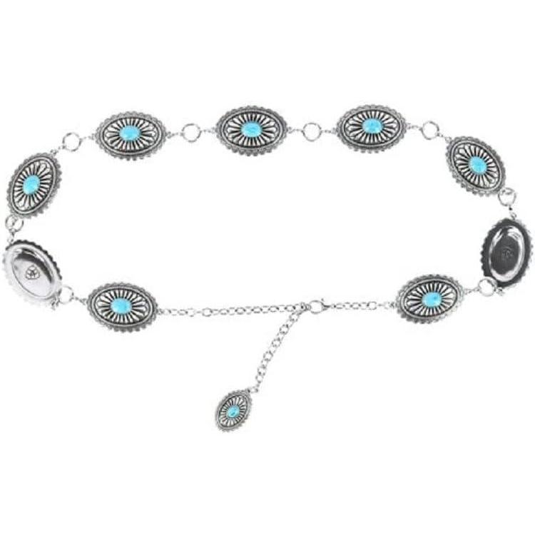 imageARIAT Womens Silver Concho Belt with Black Center Stones and Lobster Claw ClosureSilver Turquoise
