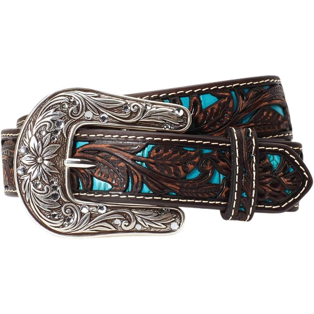 imageARIAT Youth Brown Floral Belt with Painted Turquoise InlayBrownTurquoise