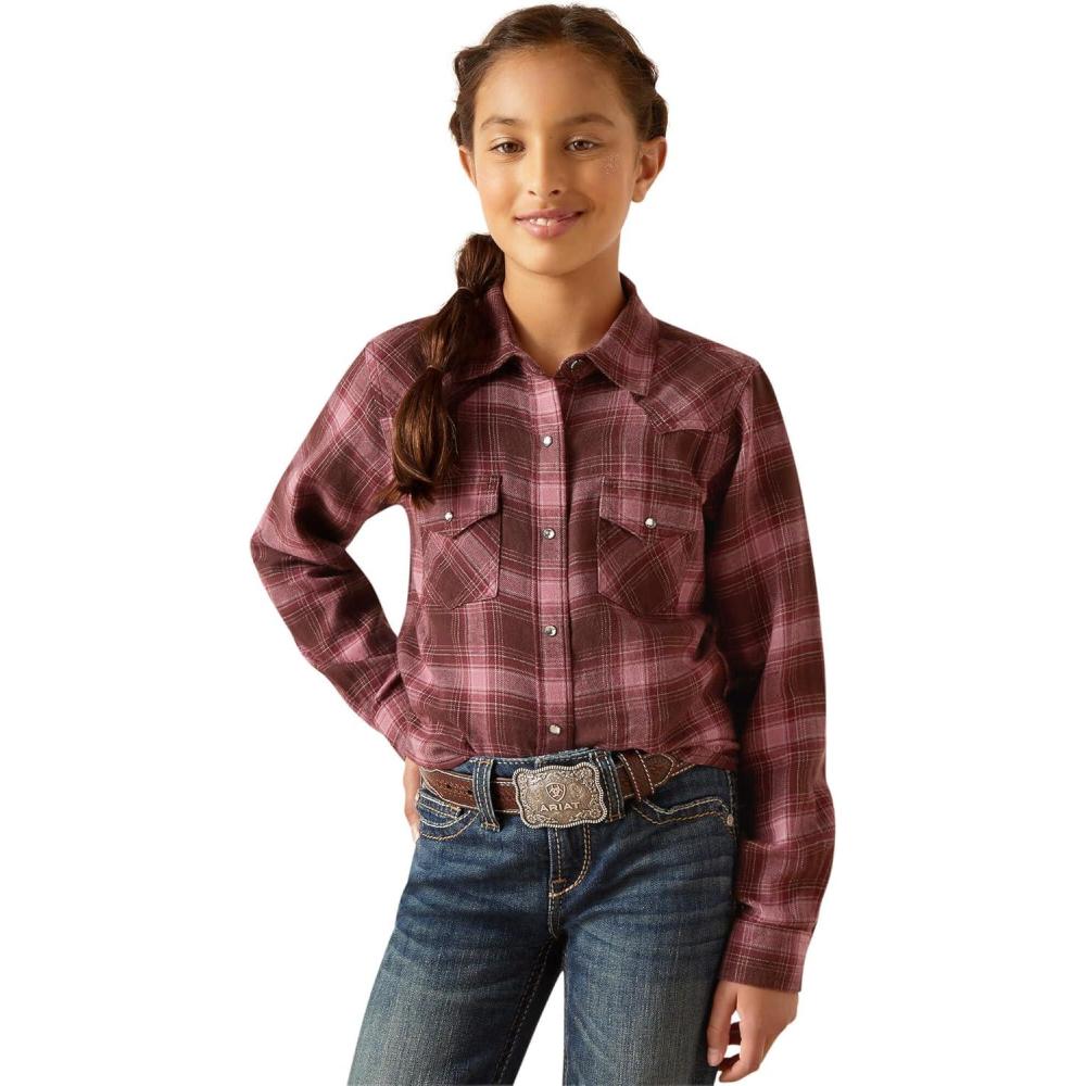 imageAriat Girls Lucky Plaid Snap ShirtClove Brown