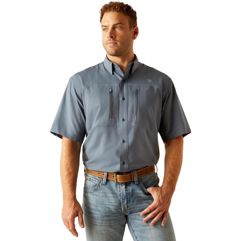 imageAriat Mens Taupe Grey Venttek Short Sleeve ShirtNewsboy Blue