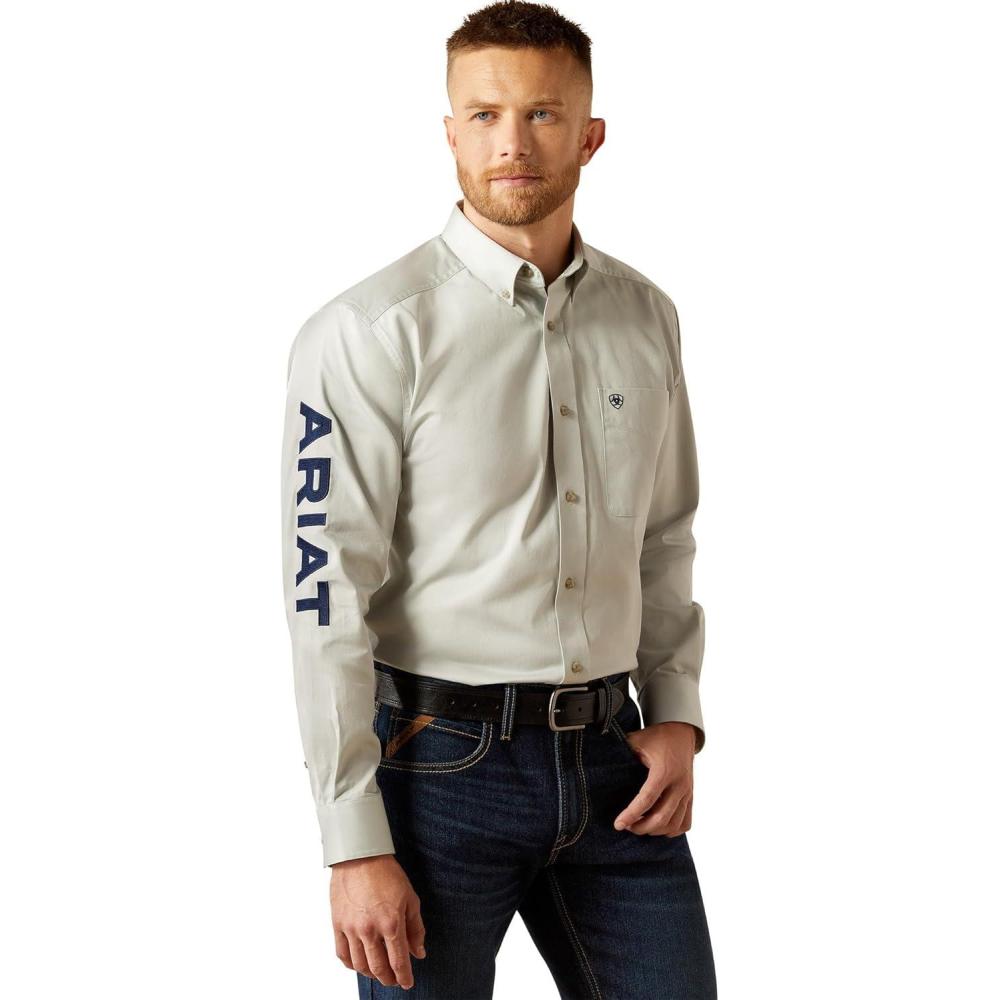 imageAriat Mens Team Logo Twill Classic Fit ShirtSilverNavy