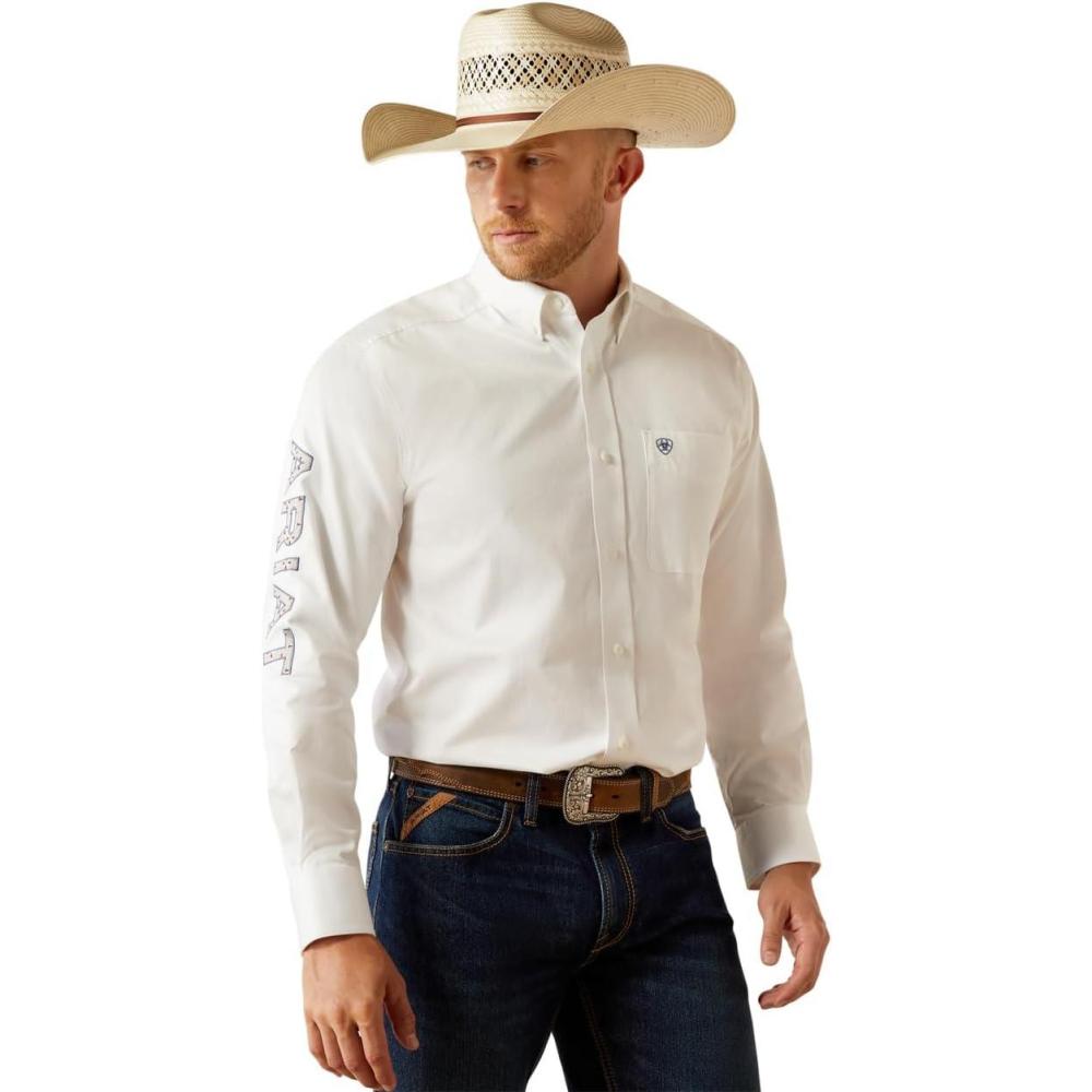 imageAriat Mens Team Logo Twill Classic Fit ShirtWhiteKhaki