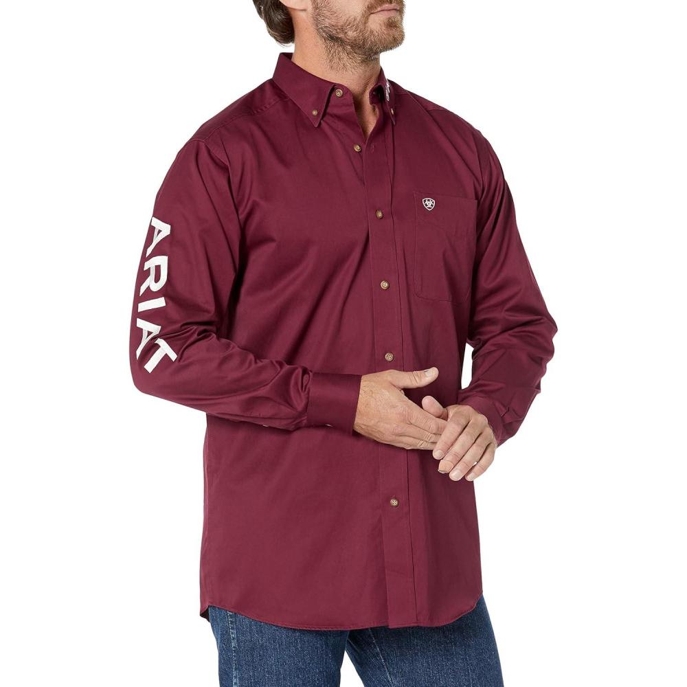 imageAriat Mens Team Logo Twill Fitted ShirtBurgundyWhite