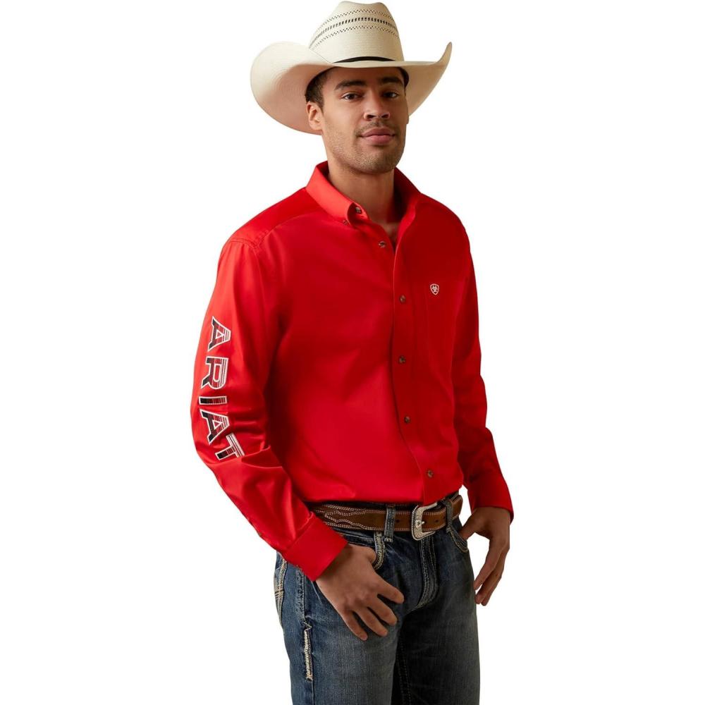 imageAriat Mens Team Logo Twill Fitted ShirtPoppy Red