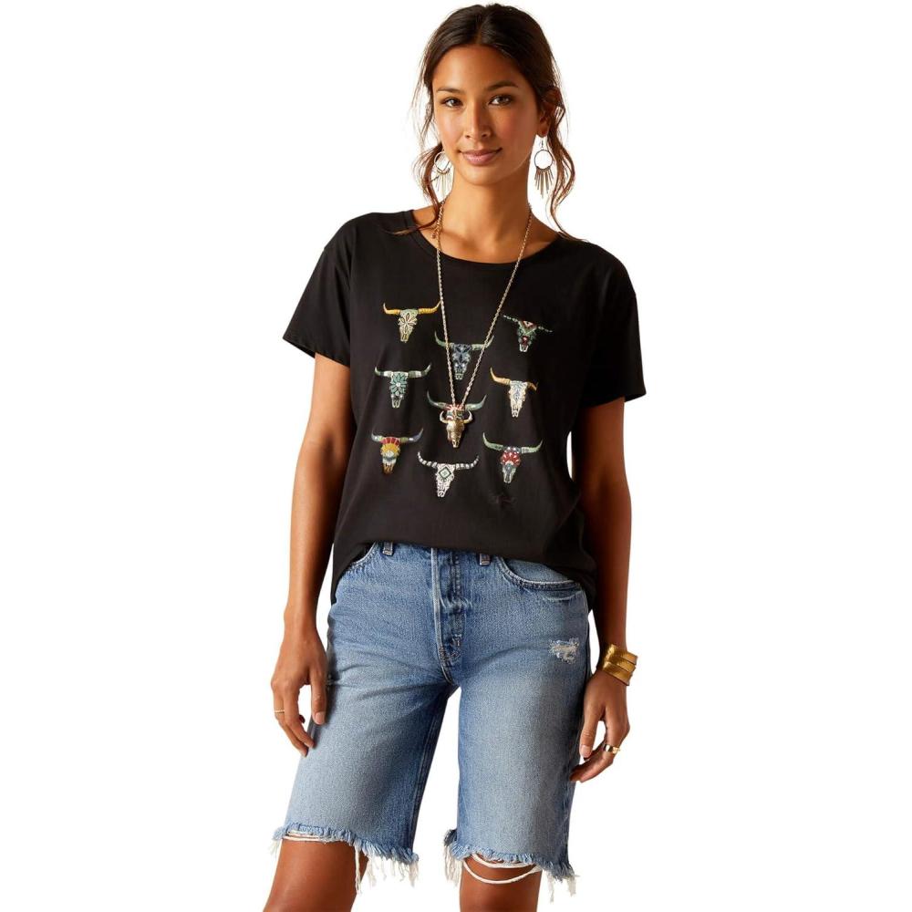 imageAriat Womens Ariat Denim Label TShirtBlackAriat Deco Skulls