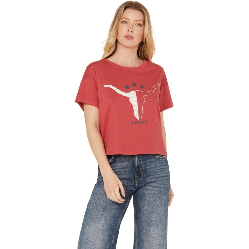 imageAriat Womens Ariat Denim Label TShirtGarnet Rose