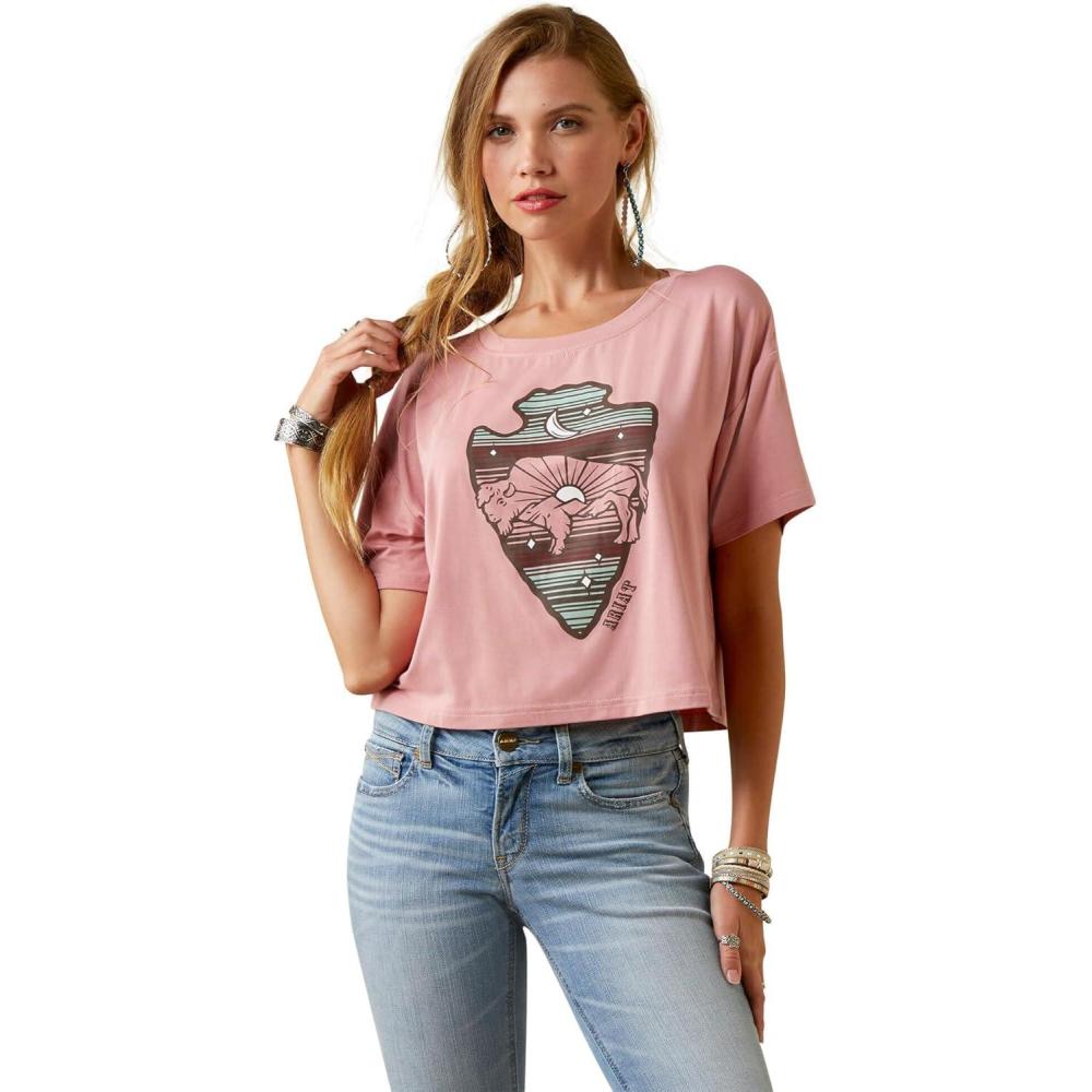 imageAriat Womens Ariat Denim Label TShirtIsland BlushBuffalo Rising