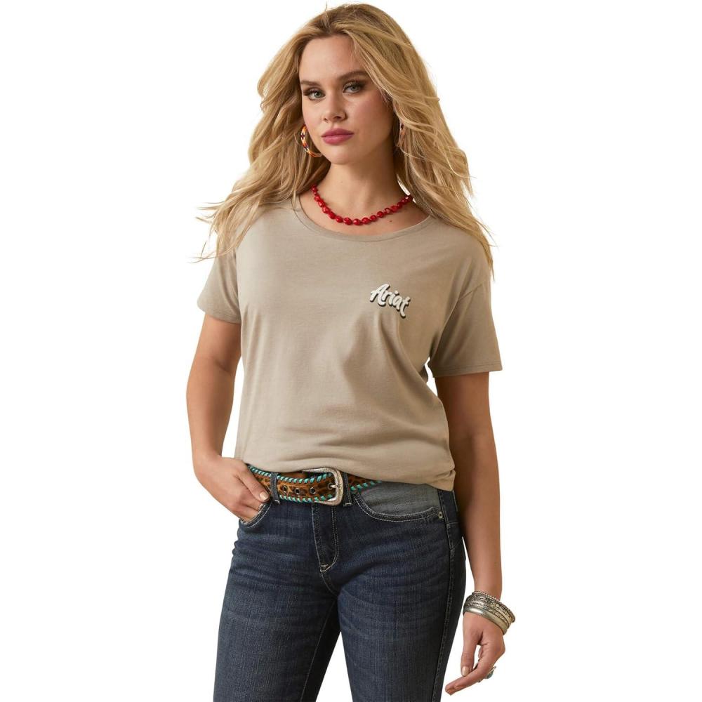 imageAriat Womens Ariat Denim Label TShirtKhaki HeatherAriat Farm Easy