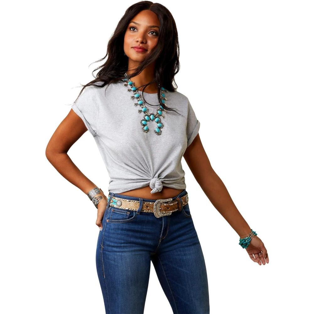 imageAriat Womens Ariat Denim Label TShirtLight Heather GreyFly High