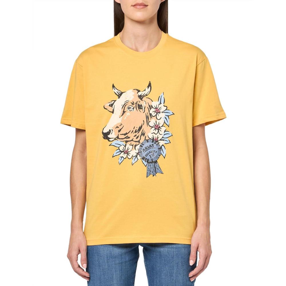 imageAriat Womens Ariat Denim Label TShirtOchre1st Prize