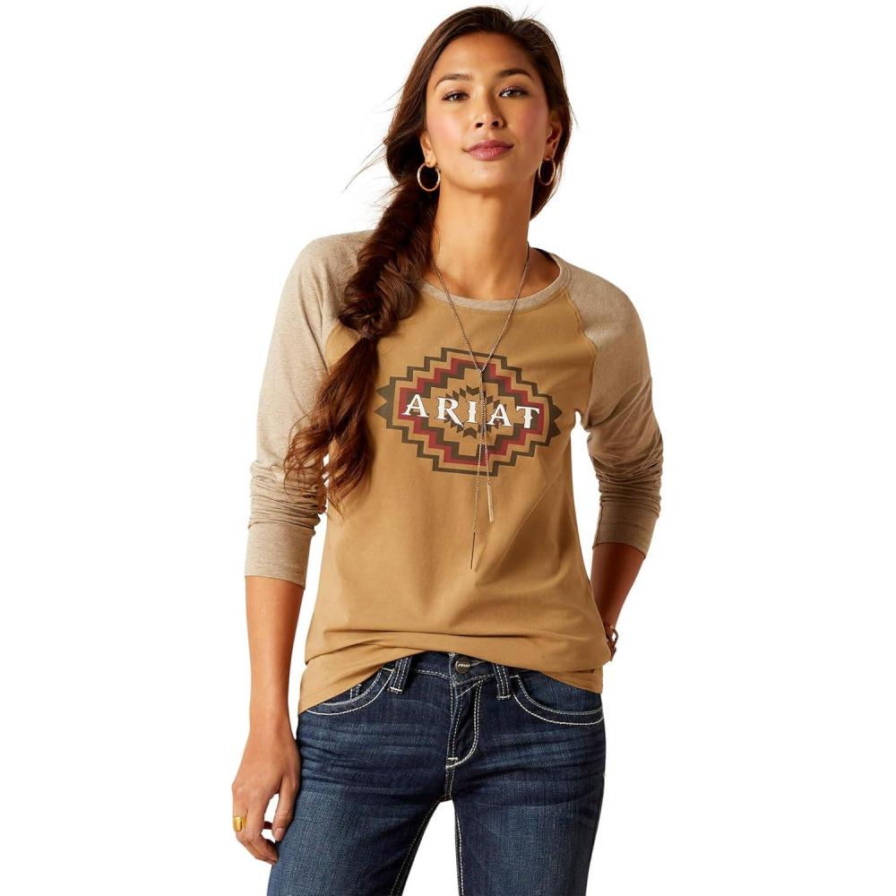 imageAriat Womens Ariat Denim Label TShirtPetrified OakTucson Baseball Tee