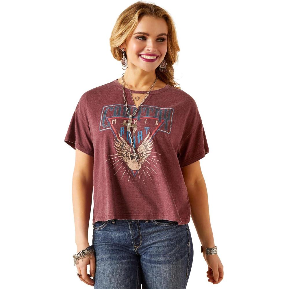 imageAriat Womens Ariat Denim Label TShirtTawny PortRock N Roll