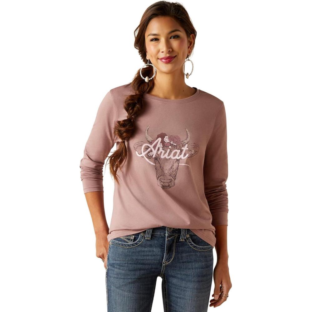 imageAriat Womens Ariat Denim Label TShirtTwilight MauveFawna