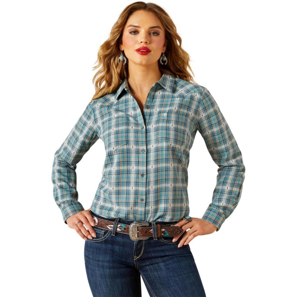 imageAriat Womens Real Billie Jeans ShirtAquamarine Dobby Plaid